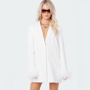 Feather cuff blazer dress